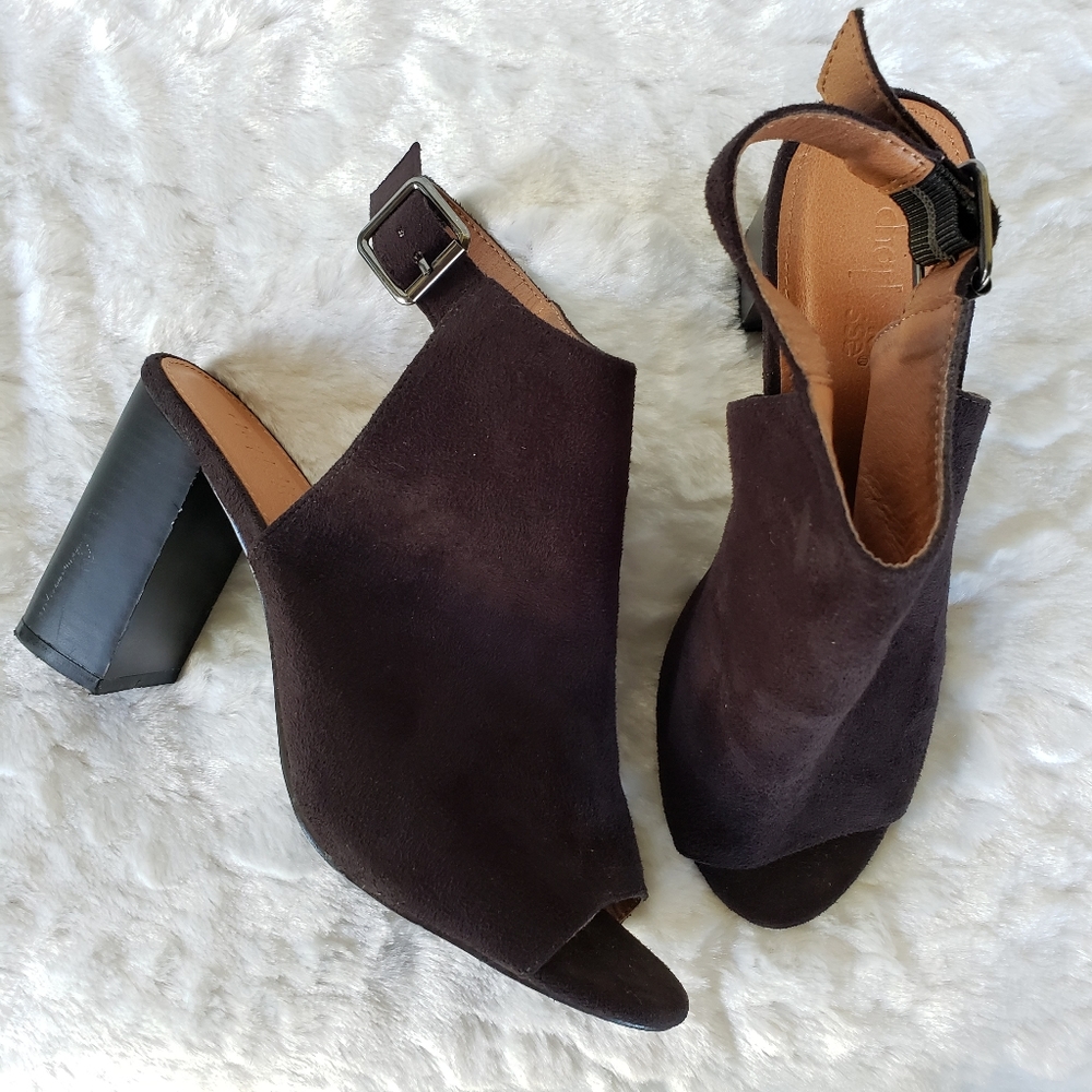 Faux Suede Black Peep Toe Block Heel Mule